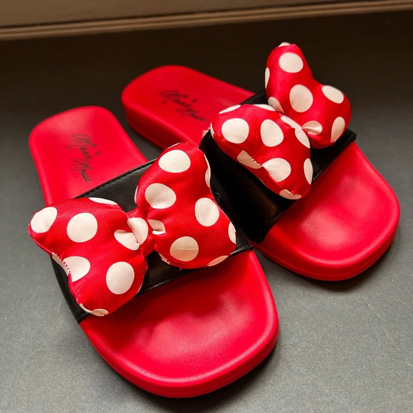 Minnie Mouse Slides With Red & White Polka Dot Bows preowned  measure Women S 6 - Picture 6 of 6